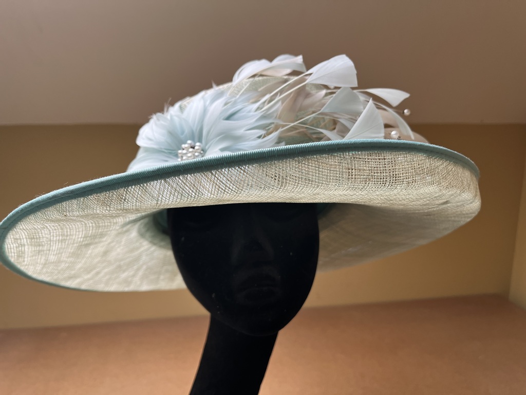 Green Mint Sinamay & Feathers